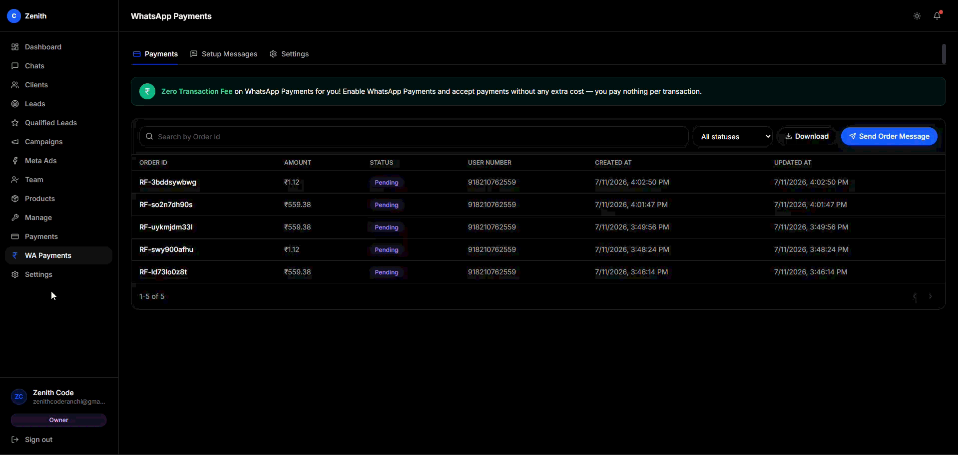 New/Edit Order Message dialog.