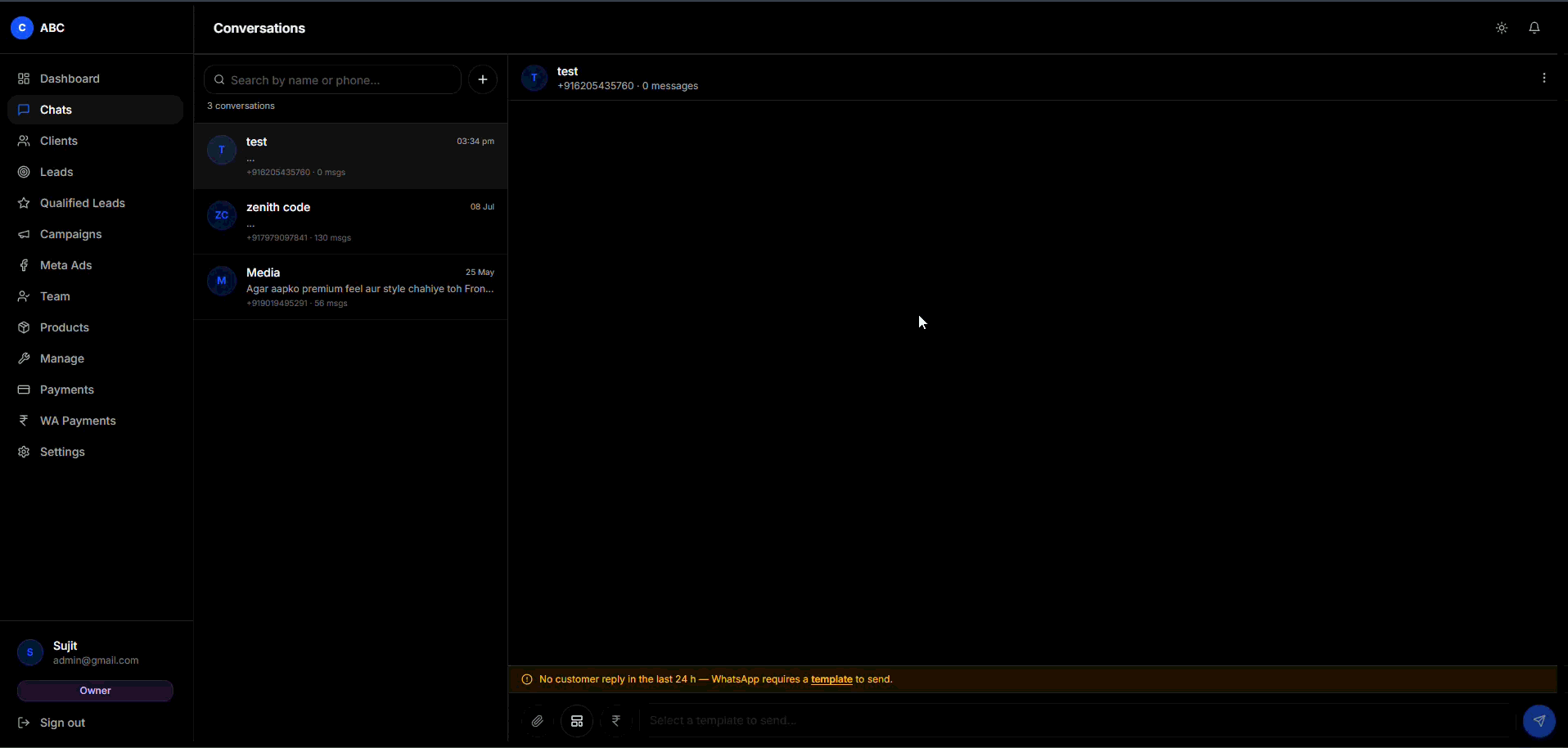 Template picker with variables filled and preview.