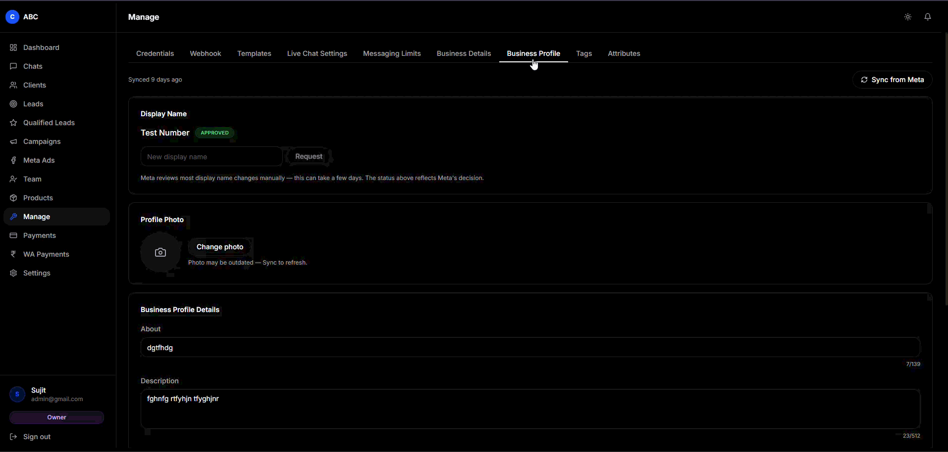 Customer-side view of the finished business profile.