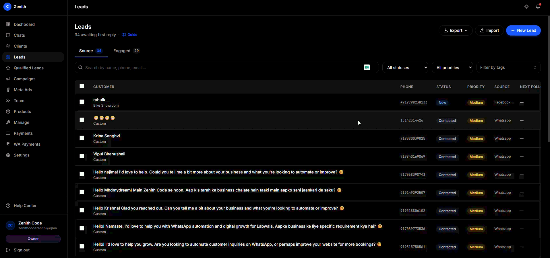 Lead import mapping screen.